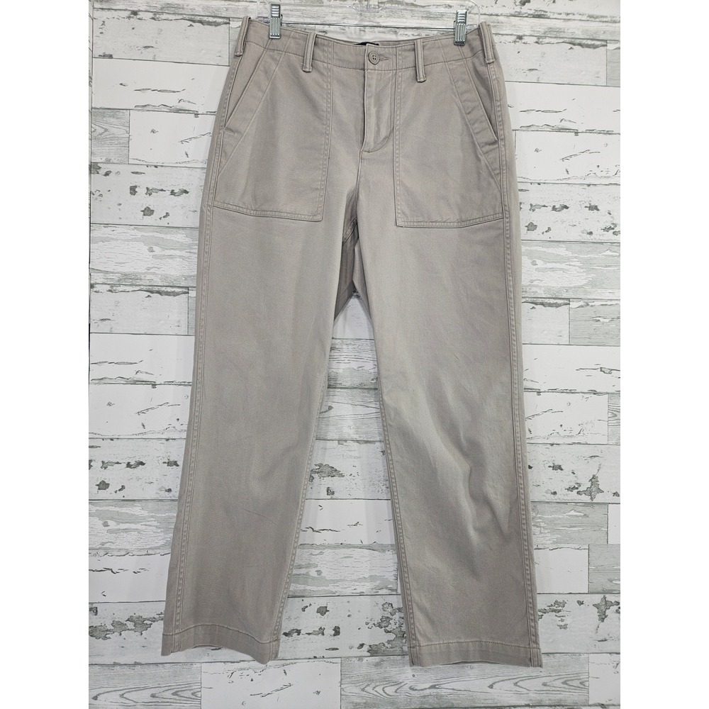 Lands End Women Khaki Tan Utility Cargo Chino Pants 8 Petite Straight Leg Cotton